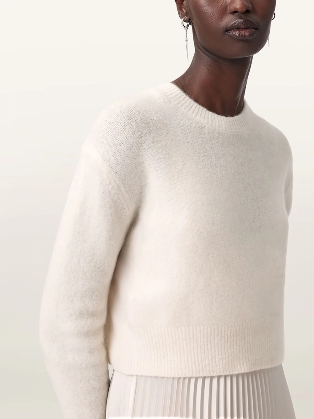 All Saints Cream Fuzzy Crewneck Sweater